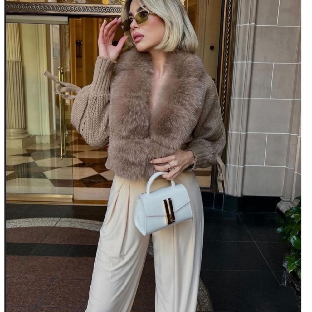 Fashion Knitting Cardigan Placket Coat Women Casual Real Fox Fur - Picture 2 of 6